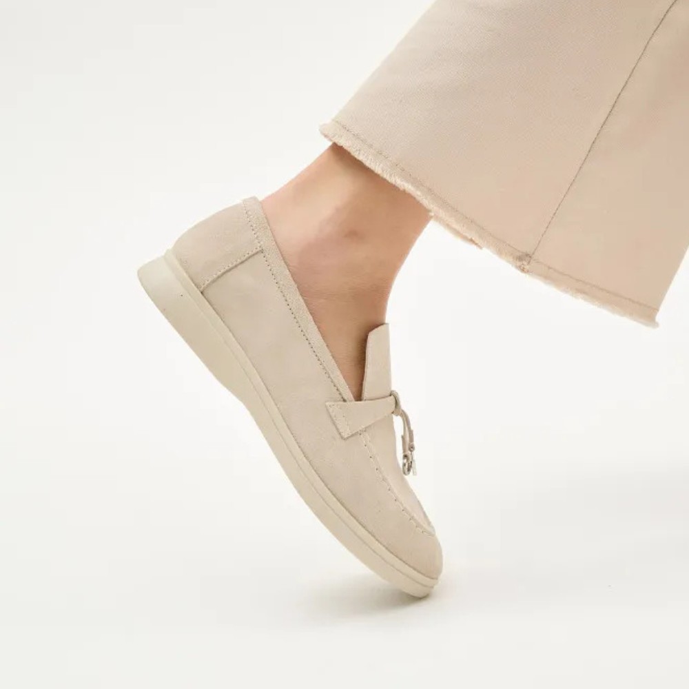 Жіночі лофери Loro Piana Summer Charms Walk, бежеві, замша - 206180 1098TZ-A 340-3041-11 C 6044