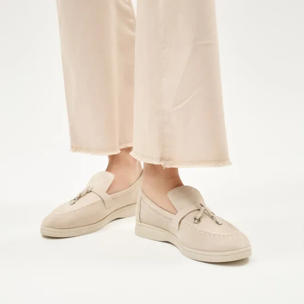 Жіночі лофери Loro Piana Summer Charms Walk, бежеві, замша - 206180 1098TZ-A 340-3041-11 C 6044