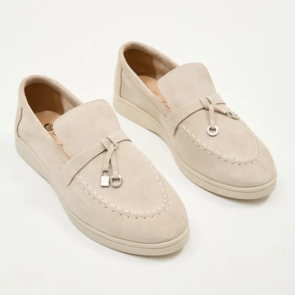 Жіночі лофери Loro Piana Summer Charms Walk, бежеві, замша - 206180 1098TZ-A 340-3041-11 C 6044