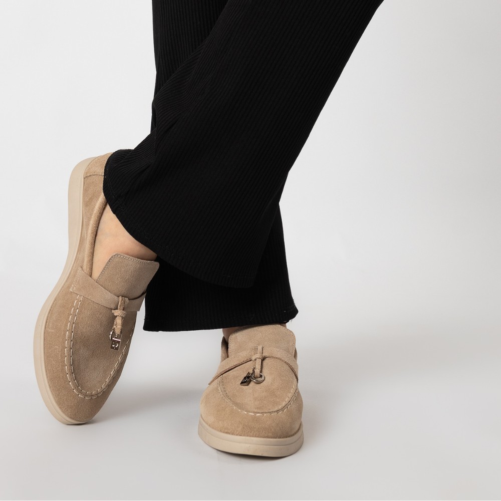 Жіночі лофери Loro Piana Summer Charms Walk, бежеві, замша - 206180 1098TZ-A 340-3041-11 C 6044