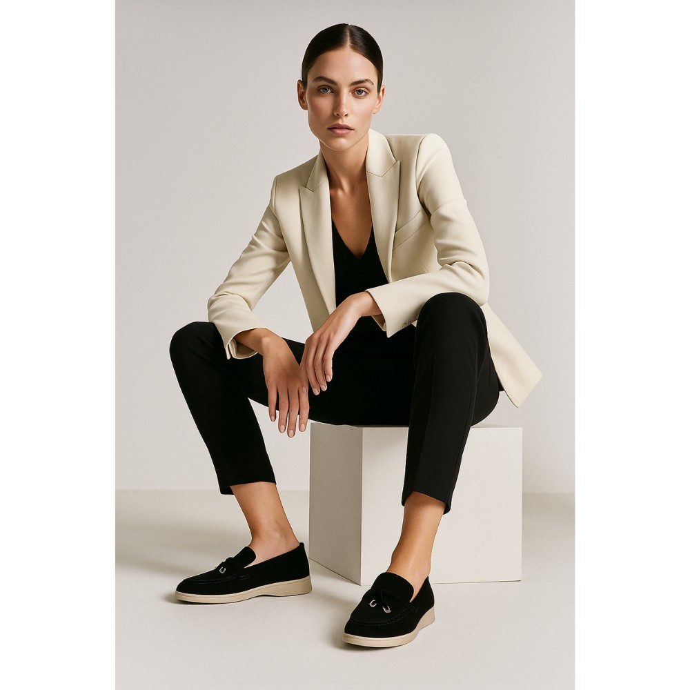 Жіночі замшеві лофери Loro Piana Summer Charms Walk, чорні - 206179 1098ТZ 340-3041 C 6045