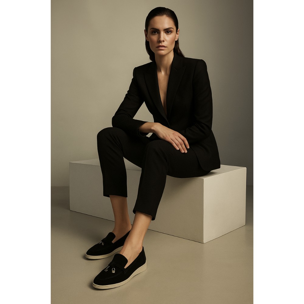 Жіночі замшеві лофери Loro Piana Summer Charms Walk, чорні - 206179 1098ТZ 340-3041 C 6045