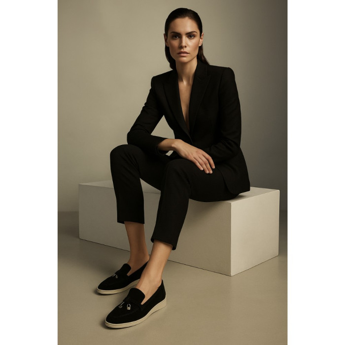 Женские замшевые лоферы Loro Piana Summer Charms Walk, чёрные - 206179 1098ТZ 340-3041 C 6045