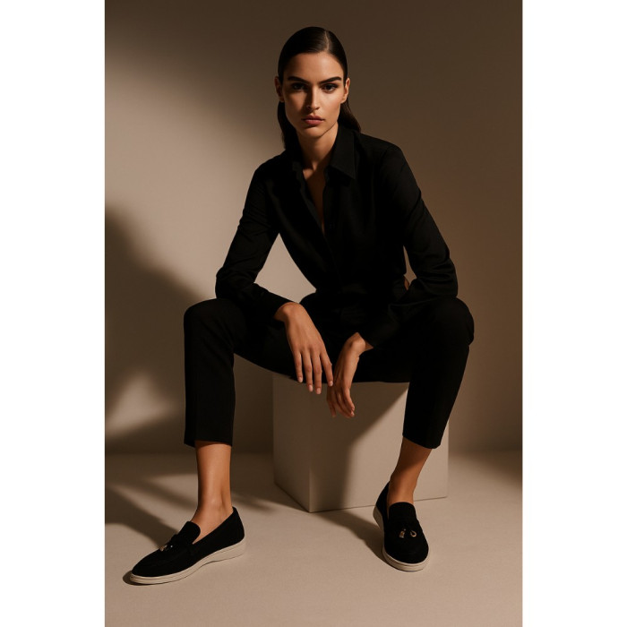 Женские замшевые лоферы Loro Piana Summer Charms Walk, чёрные - 206179 1098ТZ 340-3041 C 6045