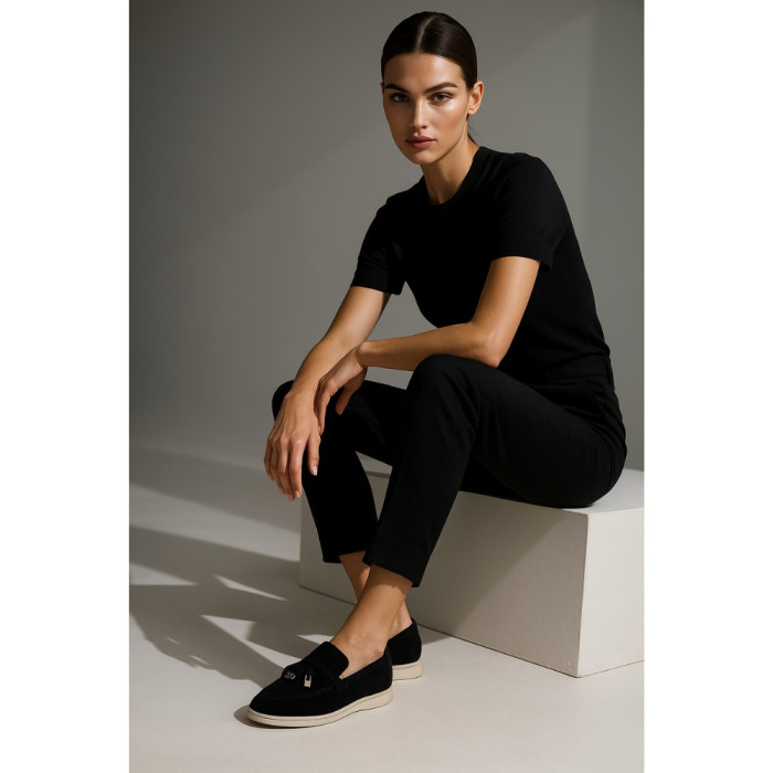 Женские замшевые лоферы Loro Piana Summer Charms Walk, чёрные - 206179 1098ТZ 340-3041 C 6045