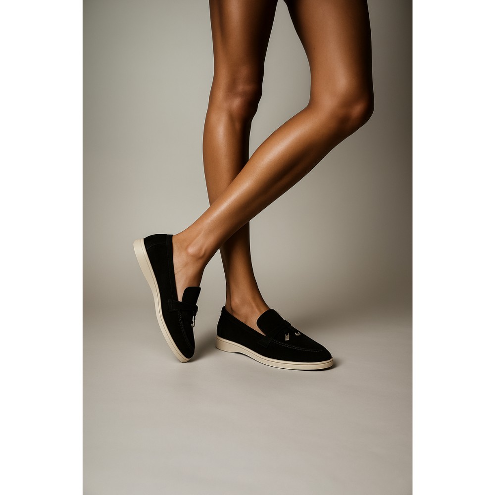 Жіночі замшеві лофери Loro Piana Summer Charms Walk, чорні - 206179 1098ТZ 340-3041 C 6045