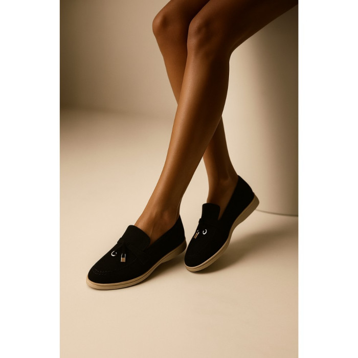 Женские замшевые лоферы Loro Piana Summer Charms Walk, чёрные - 206179 1098ТZ 340-3041 C 6045