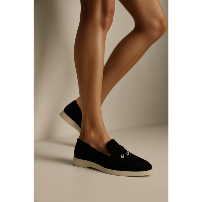 Женские замшевые лоферы Loro Piana Summer Charms Walk, чёрные - 206179 1098ТZ 340-3041 C 6045