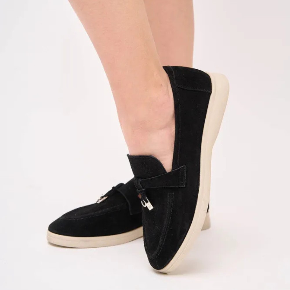 Жіночі замшеві лофери Loro Piana Summer Charms Walk, чорні - 206179 1098ТZ 340-3041 C 6045