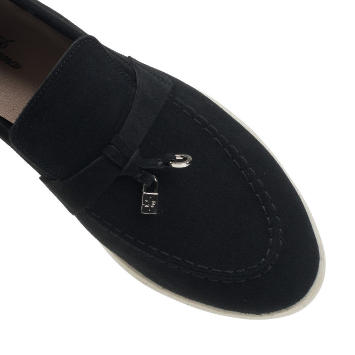 Женские замшевые лоферы Loro Piana Summer Charms Walk, чёрные - 206179 1098ТZ 340-3041 C 6045