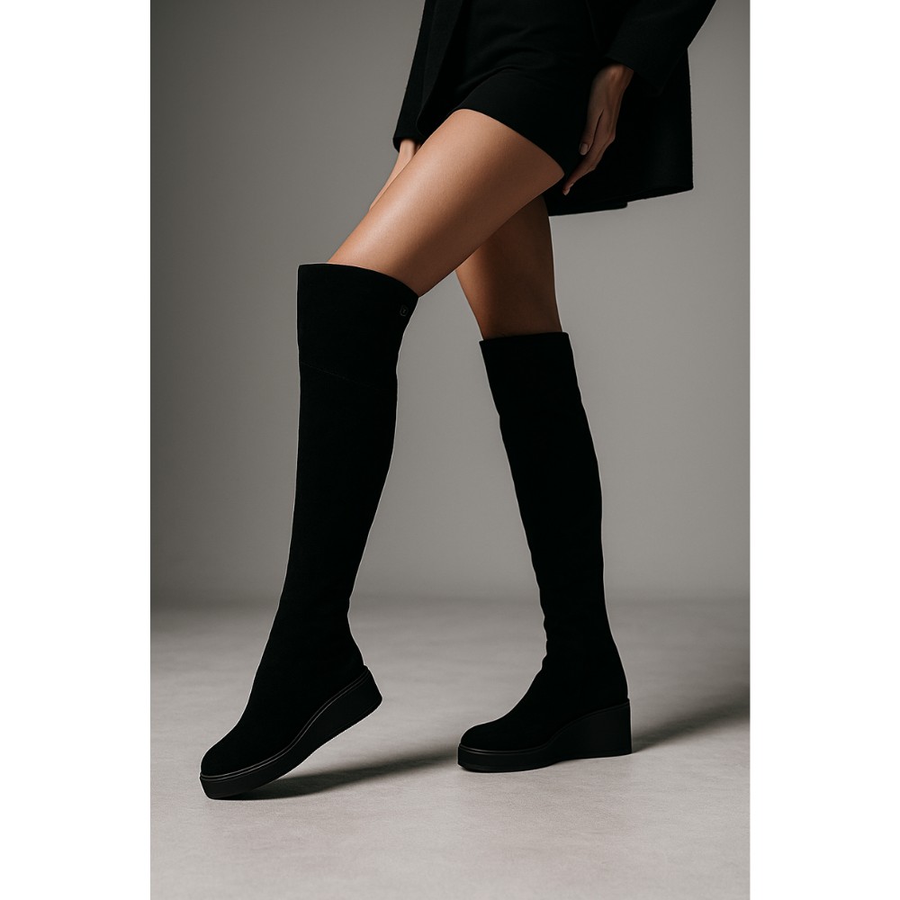 Замшеві ботфорти Anna Lucci 203257 MX1088-3 BLACK 6047 на платформі, утеплення єврозима