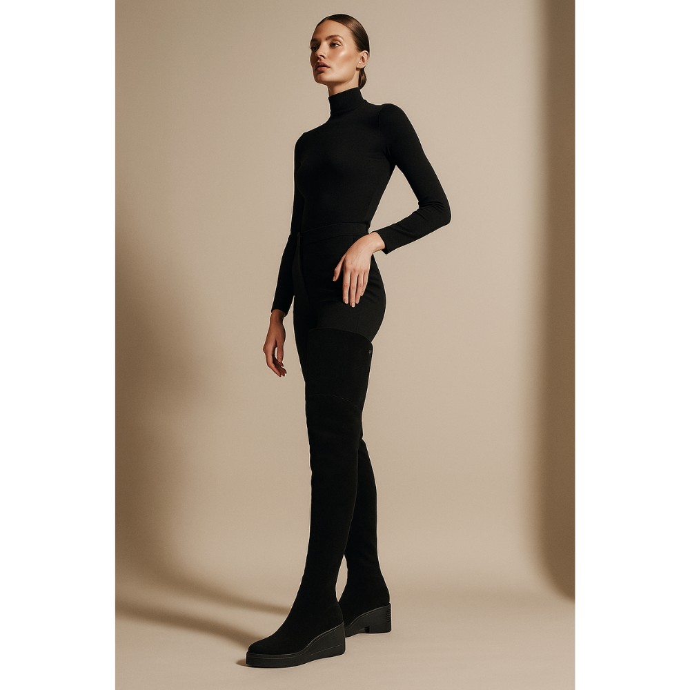 Замшеві ботфорти Anna Lucci 203257 MX1088-3 BLACK 6047 на платформі, утеплення єврозима