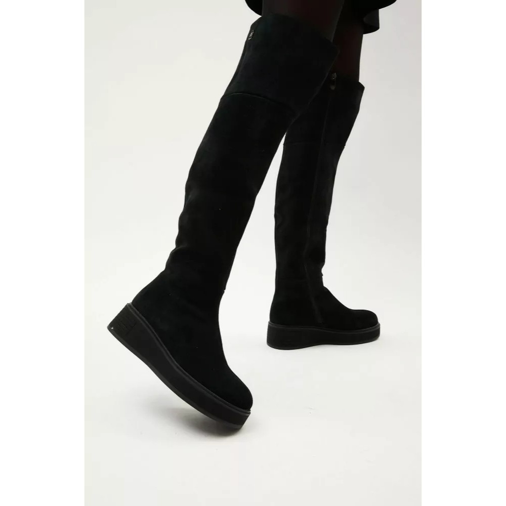 Замшеві ботфорти Anna Lucci 203257 MX1088-3 BLACK 6047 на платформі, утеплення єврозима