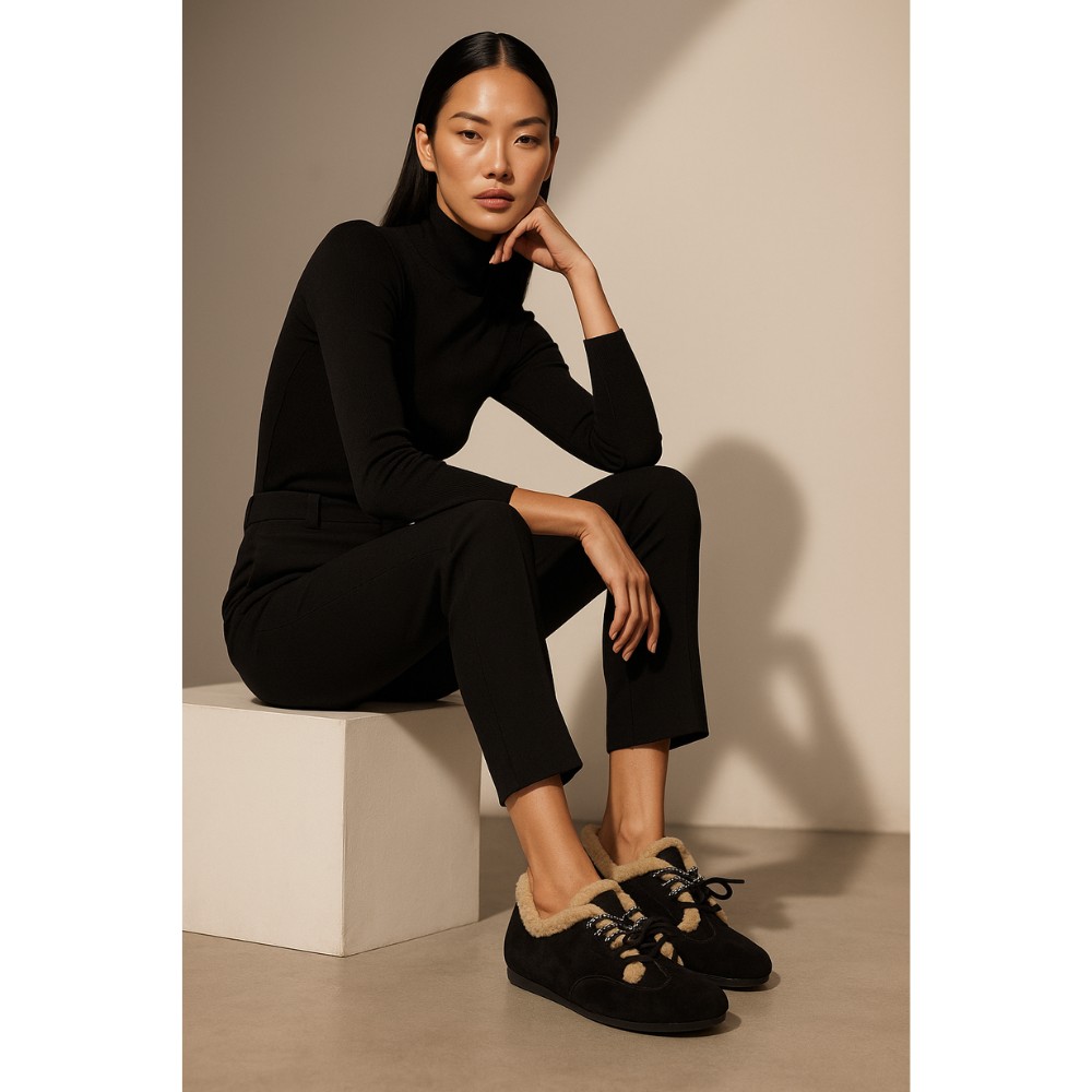 Жіночі зимові чорні кеди Anna Lucci 202454 205152 jnm556a black 6048 з хутром, натуральна замша