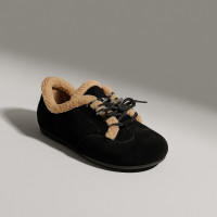 Жіночі зимові чорні кеди на шнурівці з хутряним оздобленням Anna Lucci 202454 205152 jnm556a black 6048 - трендові з натуральної замші з хутряним утепленням