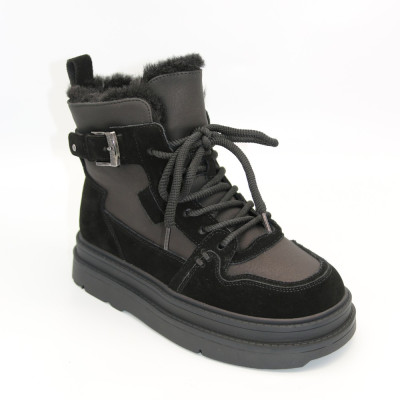 Женские зимние ботинки Allsy Lonza 204424, 204902 202686 269008-1 black 6050 черные с утеплением из натуральной шерсти