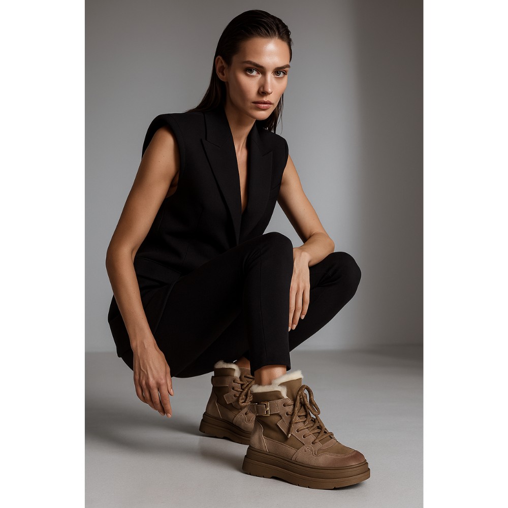 Жіночі зимові черевики Allsy Lonza 204720 202687 269008-3 khaki 6051 - бежеві, вовняний утеплювач