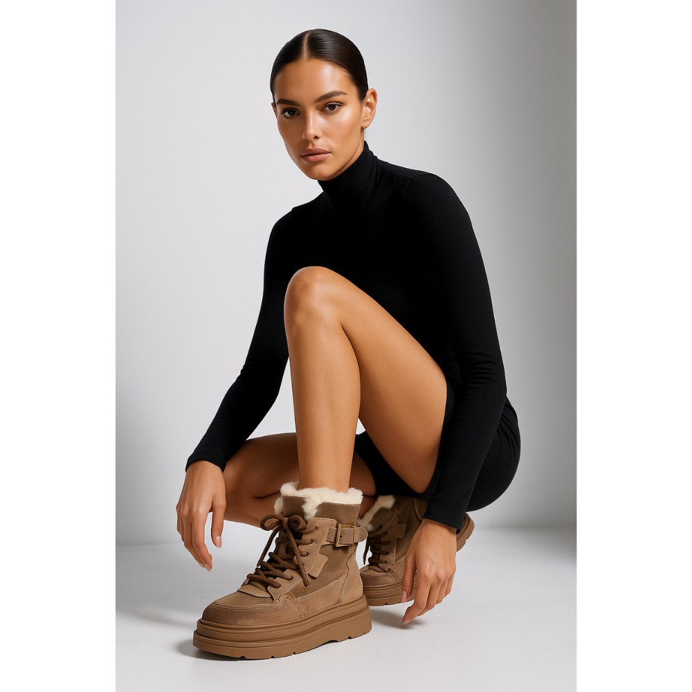 Жіночі зимові черевики Allsy Lonza 204720 202687 269008-3 khaki 6051 - бежеві, вовняний утеплювач