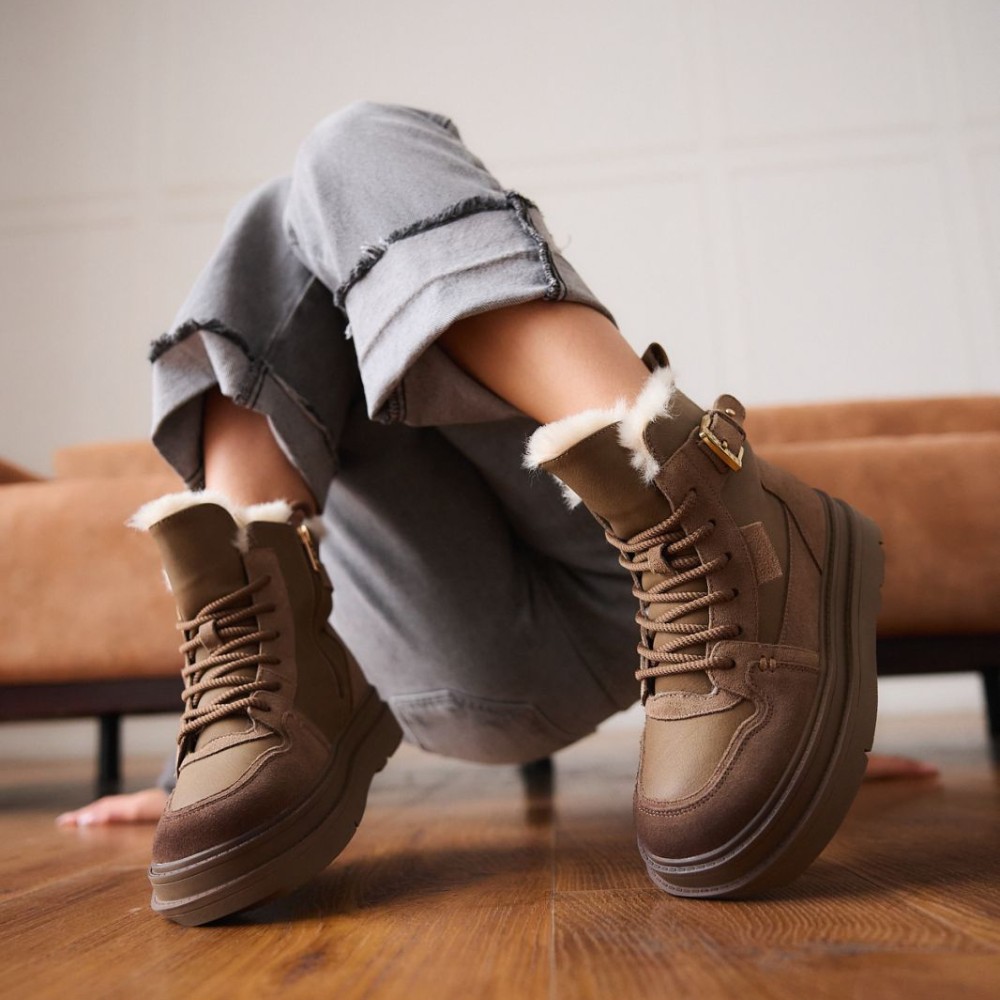 Зимние ботинки Allsy Lonza 204903 204720 202687 269008-3 бежевые на шерсти