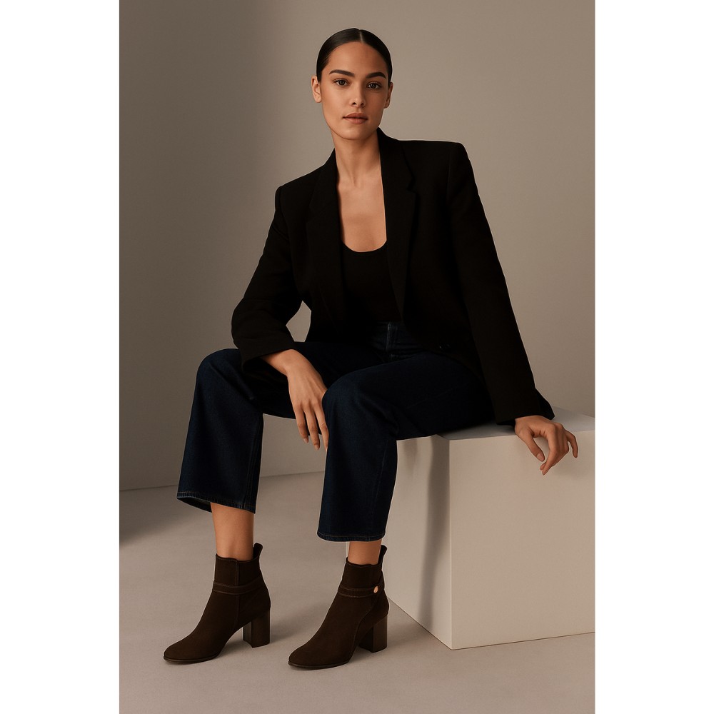 Rylko women’s brown suede boots with stable heel G7VL4 6TJF 6058