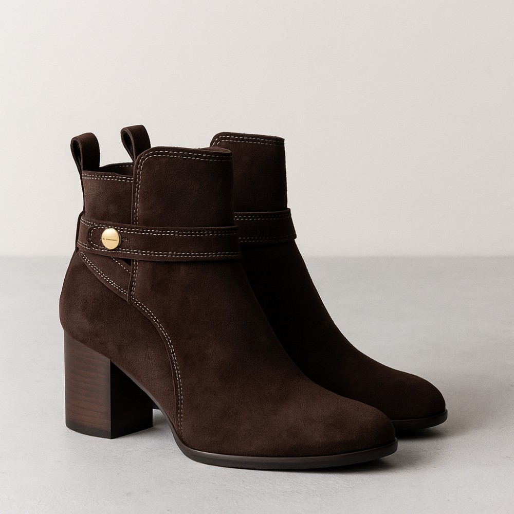 Rylko women’s brown suede boots with stable heel G7VL4 6TJF 6058