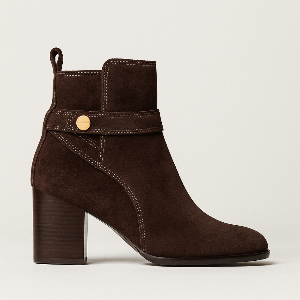 Rylko women’s brown suede boots with stable heel G7VL4 6TJF 6058