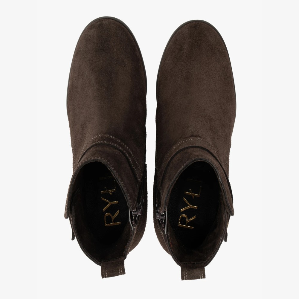 Rylko women’s brown suede boots with stable heel G7VL4 6TJF 6058