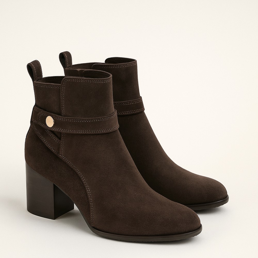 Rylko women’s brown suede boots with stable heel G7VL4 6TJF 6058