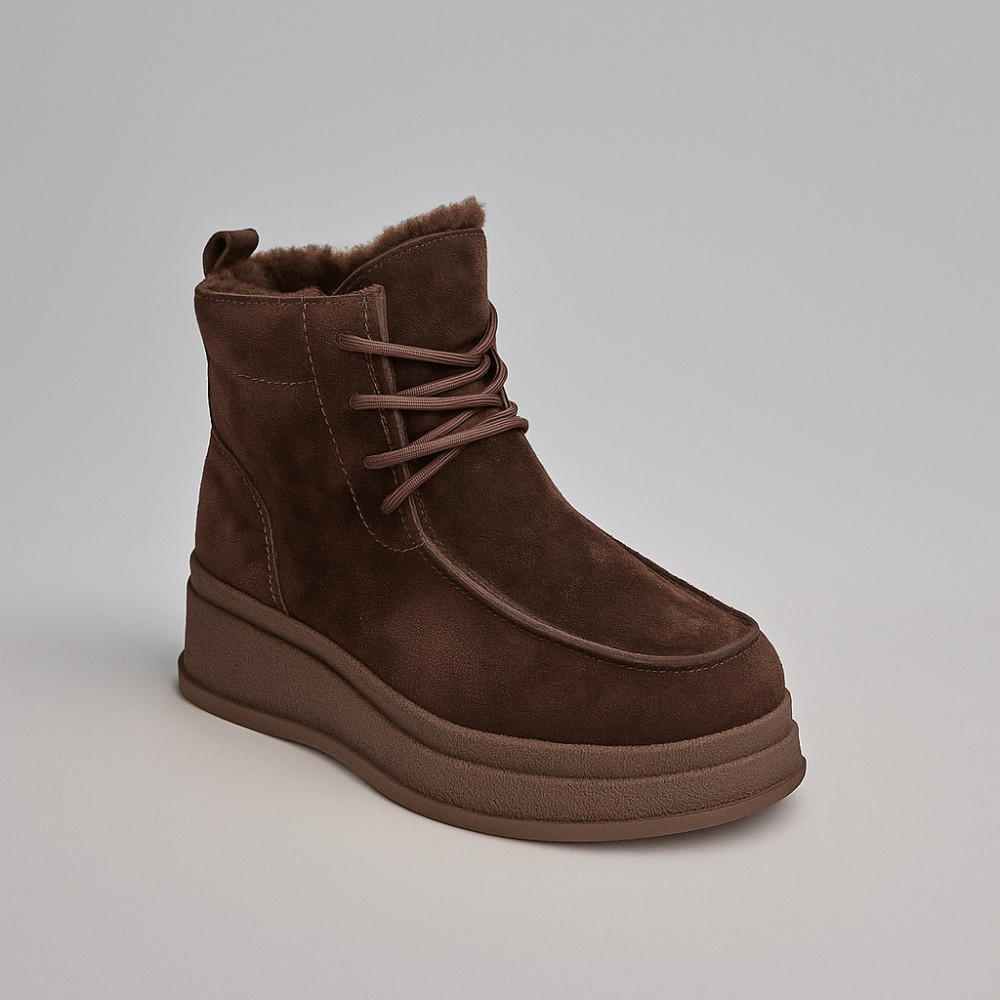 Жіночі зимові черевики Allsy Lonza, коричневі BROWN 6060 - натуральна шкіра та хутро