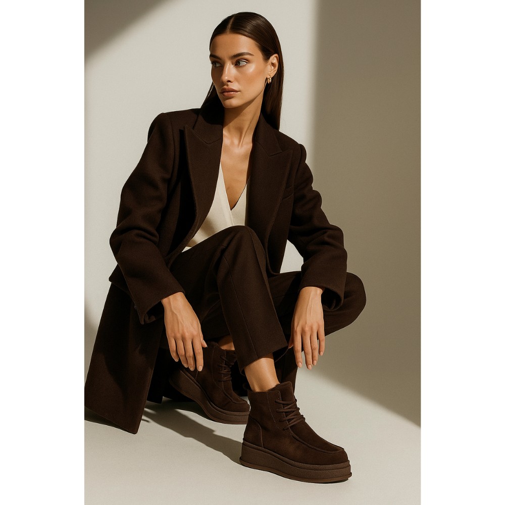 Жіночі зимові черевики Allsy Lonza, коричневі BROWN 6060 - натуральна шкіра та хутро