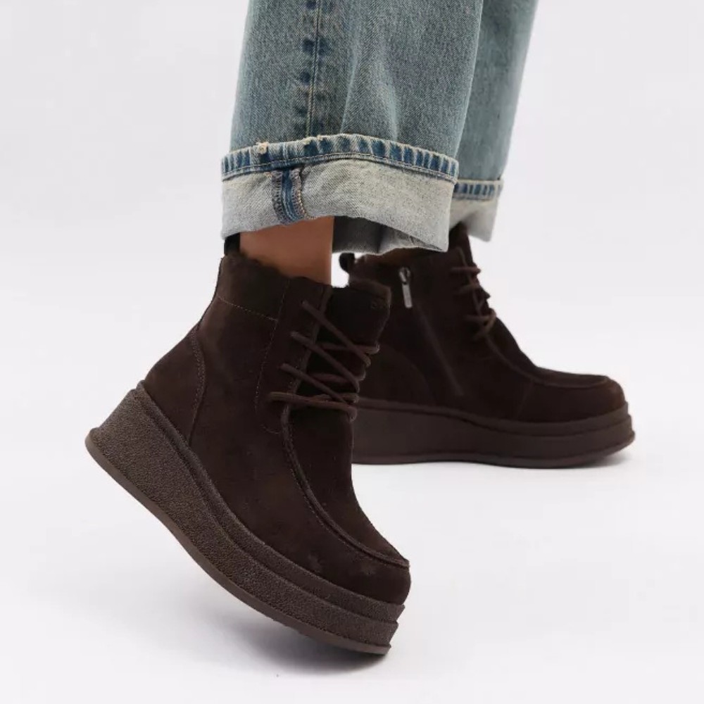 Жіночі зимові черевики Allsy Lonza, коричневі BROWN 6060 - натуральна шкіра та хутро