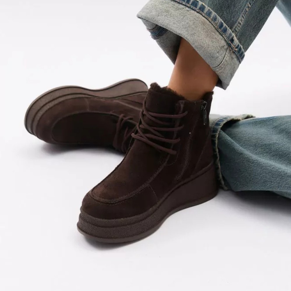 Жіночі зимові черевики Allsy Lonza, коричневі BROWN 6060 - натуральна шкіра та хутро