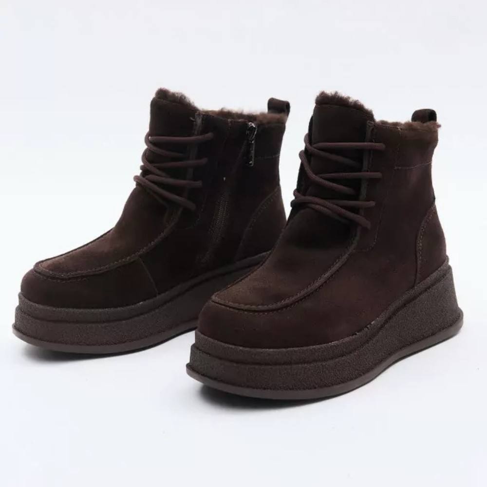 Жіночі зимові черевики Allsy Lonza, коричневі BROWN 6060 - натуральна шкіра та хутро