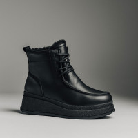 Жіночі зимові чорні черевики на танкетці Allsy Lonza 203545 C54787-528 BLACK 6061 з натуральної шкіри та хутра