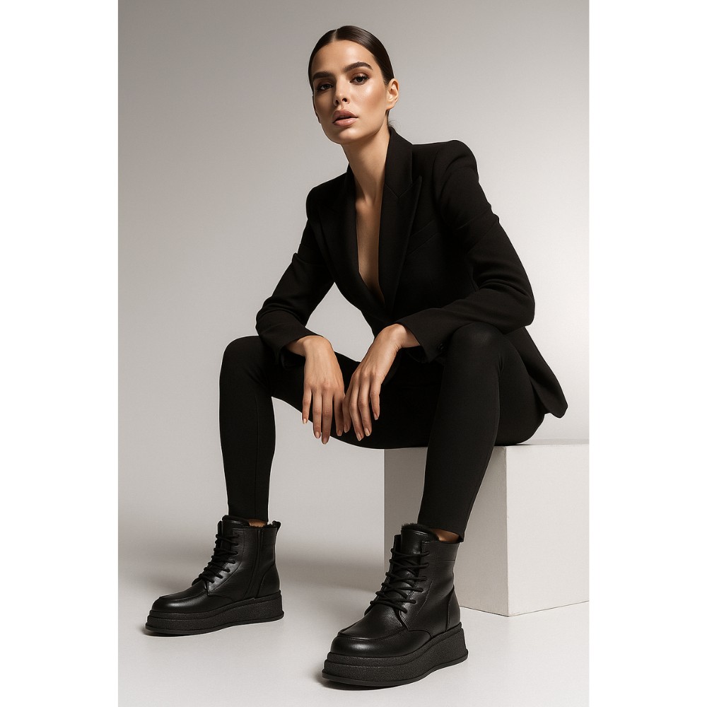 Жіночі зимові ботинки на танкетці Allsy Lonza 203545 C54787-528 BLACK 6061