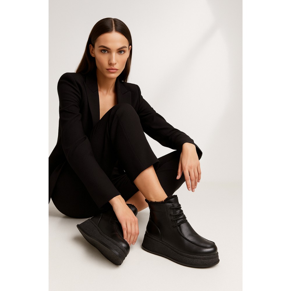 Жіночі зимові ботинки на танкетці Allsy Lonza 203545 C54787-528 BLACK 6061