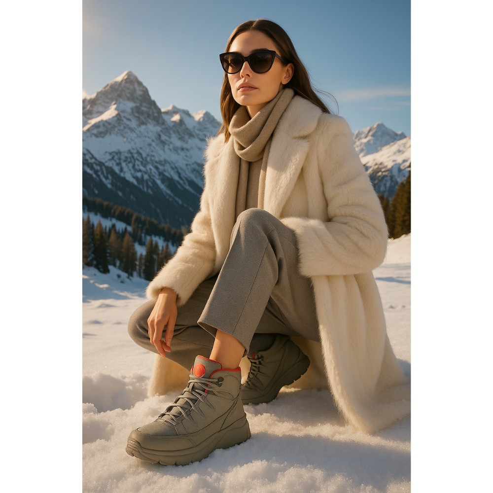 Women’s grey boots GRUNBERG 148575-28-03-6067 in faux leather and textile with Thermo-save Termotex GTH-D insulation