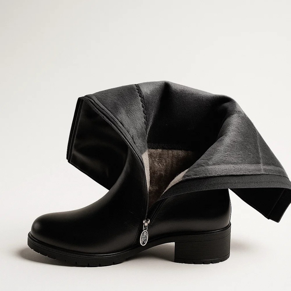 Женские зимние сапоги Romax Comfort 8085E-6068 - кожа, чёрные, невысокий каблук, еврозима