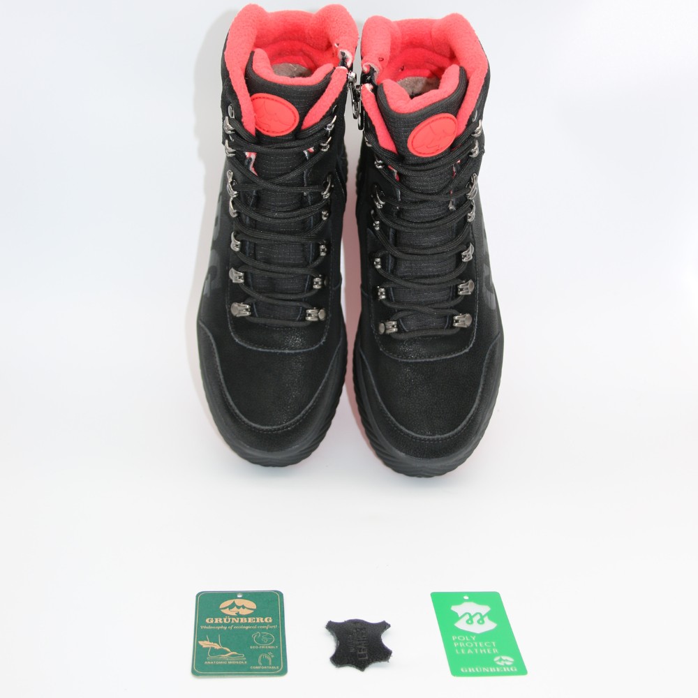 Женские зимние ботинки Grunberg 148569-09-01 6087 чёрные из натуральной кожи с шерстью