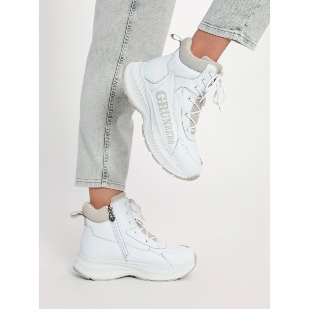 Жіночі зимові білі черевики Grunberg 148577-20-02 6088 - натуральна шкіра, вовняний утеплювач