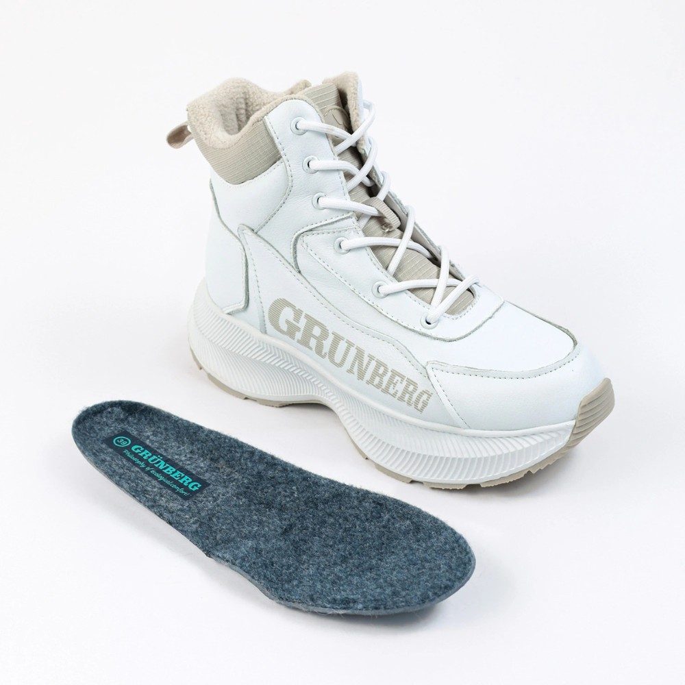 Жіночі зимові білі черевики Grunberg 148577-20-02 6088 - натуральна шкіра, вовняний утеплювач