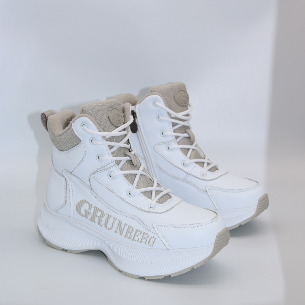 Жіночі зимові білі черевики Grunberg 148577-20-02 6088 - натуральна шкіра, вовняний утеплювач