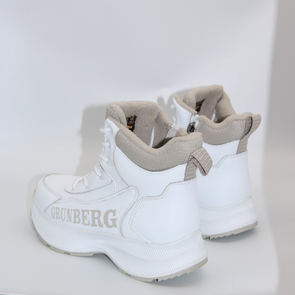 Жіночі зимові білі черевики Grunberg 148577-20-02 6088 - натуральна шкіра, вовняний утеплювач