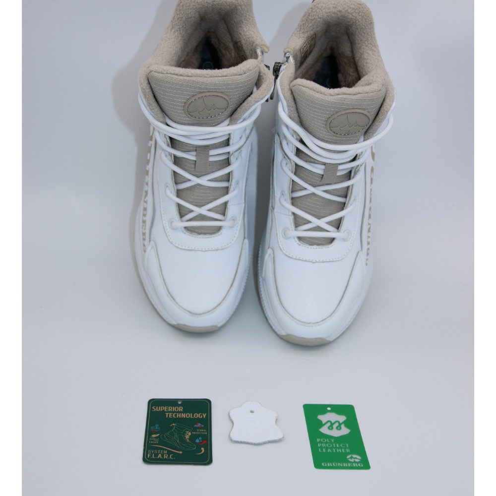 Жіночі зимові білі черевики Grunberg 148577-20-02 6088 - натуральна шкіра, вовняний утеплювач