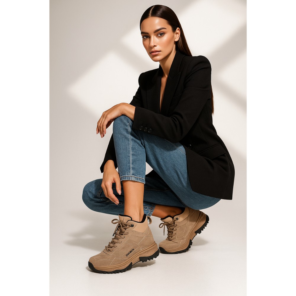 Женские зимние ботинки Grunberg 148593-03-02 6089 - бежевые, кожа, Gore-Tex, NanoTex