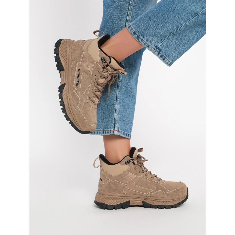 Женские зимние ботинки Grunberg 148593-03-02 6089 - бежевые, кожа, Gore-Tex, NanoTex
