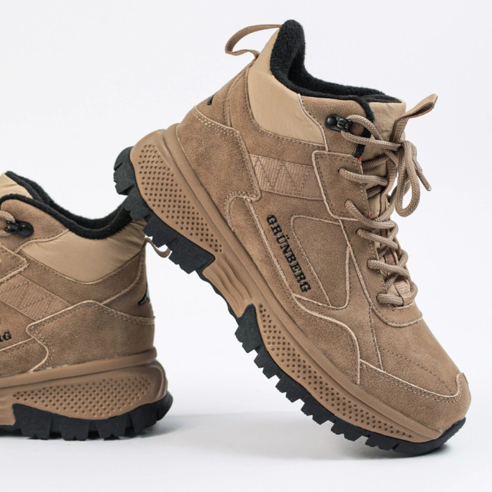 Женские зимние ботинки Grunberg 148593-03-02 6089 - бежевые, кожа, Gore-Tex, NanoTex