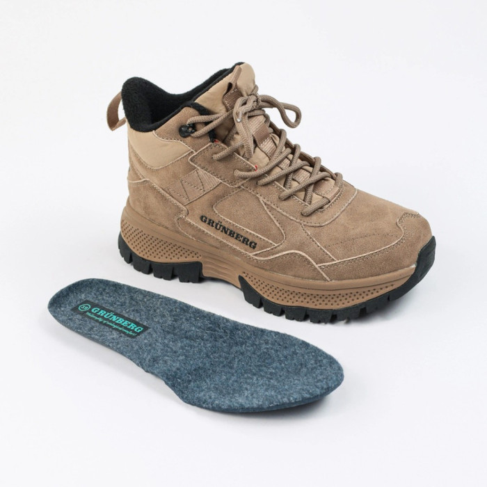 Женские зимние ботинки Grunberg 148593-03-02 6089 - бежевые, кожа, Gore-Tex, NanoTex