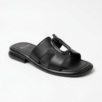 Женские черные кожаные сабо шлепанцы Allsy 208138 037-3 Lonza 212475 BLACK 6120 в стиле Hermès Oran