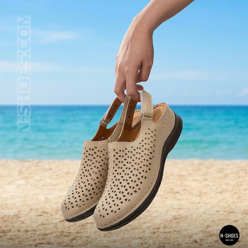 Жіночі бежеві шкіряні босоніжки із закритим носком Allsy Lonza 207212 3815-2 MILK (AY) 2026 6123